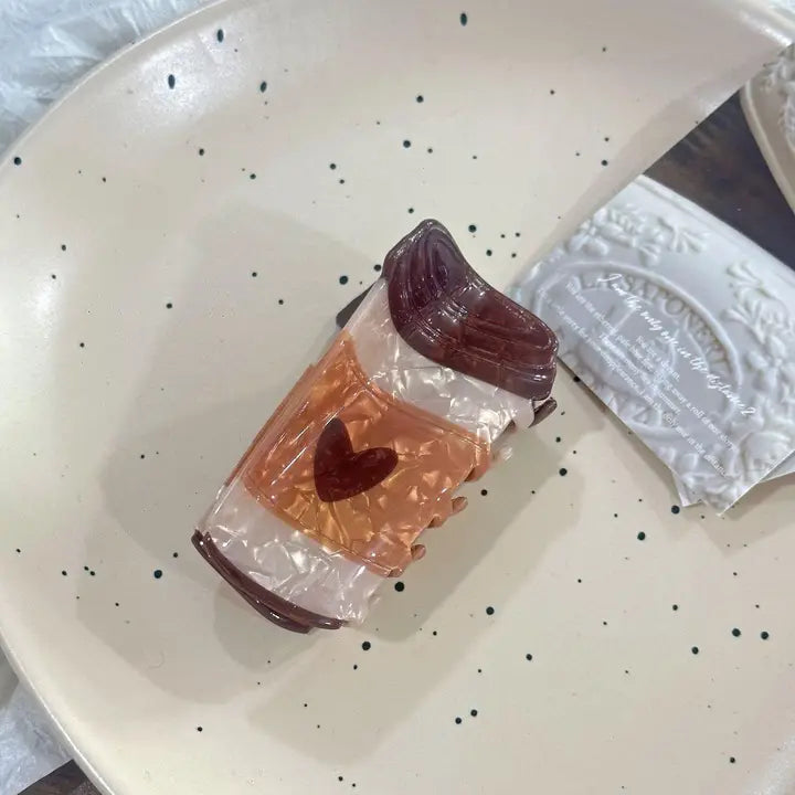 Heart Coffee Claw Clip