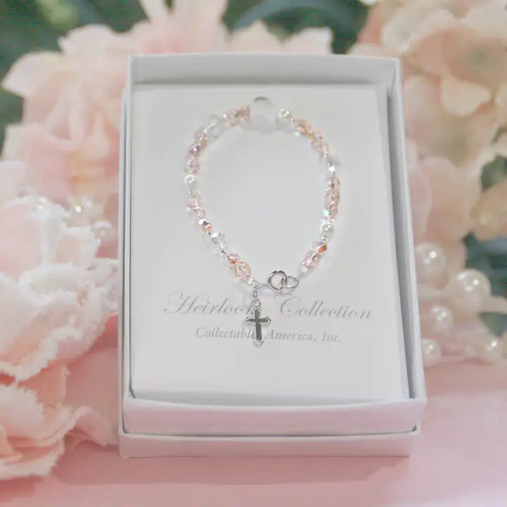 CA Pretty In Pink Pearls Cross Bracelet-6"
