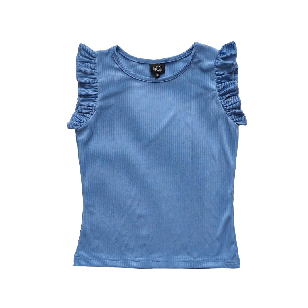 Little Olin Blue Rib Flutter Sleeve Top