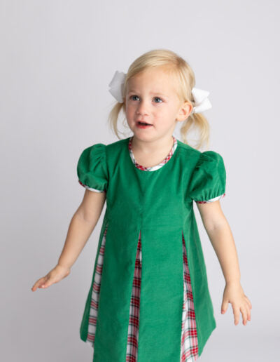 Banana Split - Margot Dress - Green cord with plaid