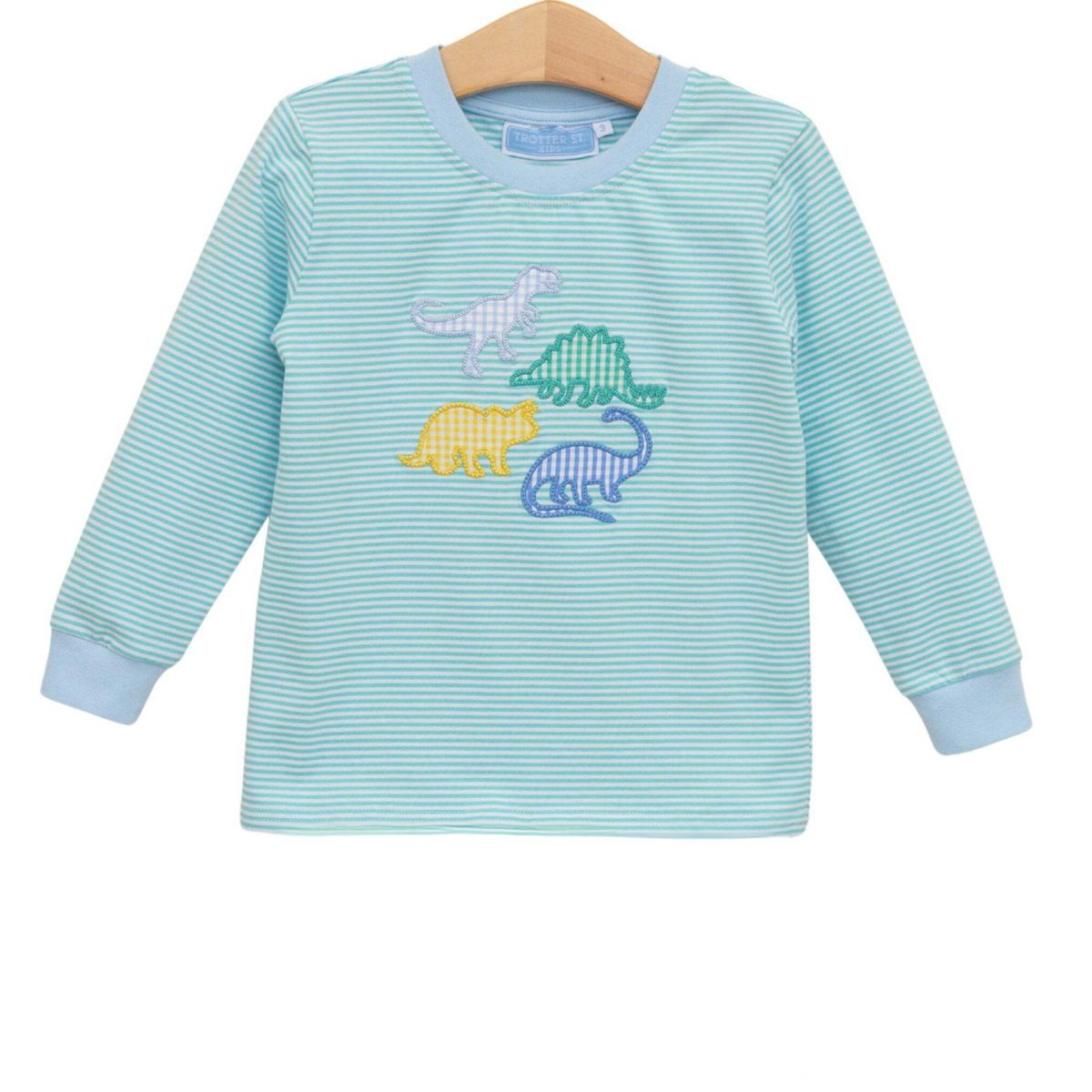 Trotter Street Dino L/S Shirt-Aqua Stripe