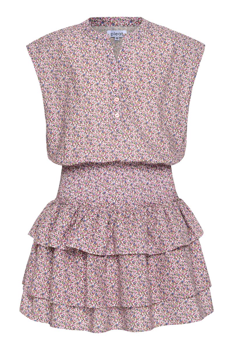 Pleat Drew Petals Dress-Pink