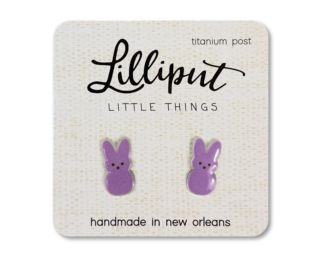 Lilliput Marshmallow Bunny Earrings-Purple