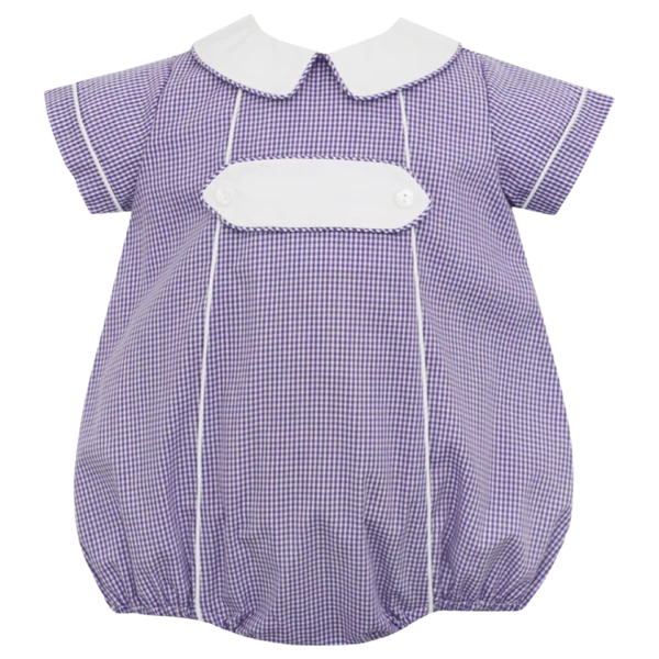 Petit Bebe Purple Gingham Boy's Bubble w/ White Tab