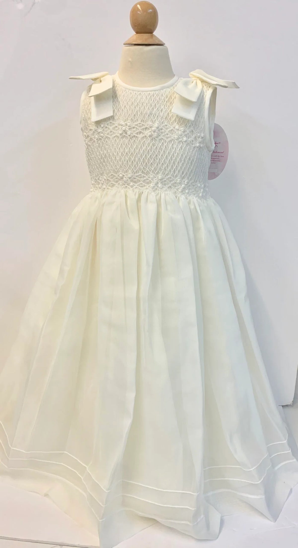 Willbeth Bow Shoulder Smocked Dress-Ivory