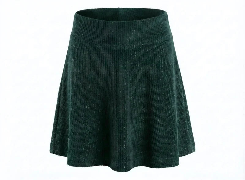 Pleat Libba Skirt-Dark Green Velour