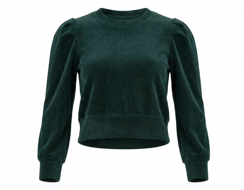 Pleat Peyton Top-Dark Green Velour