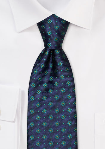 Tiny Floral Weave Tie-Navy/Green