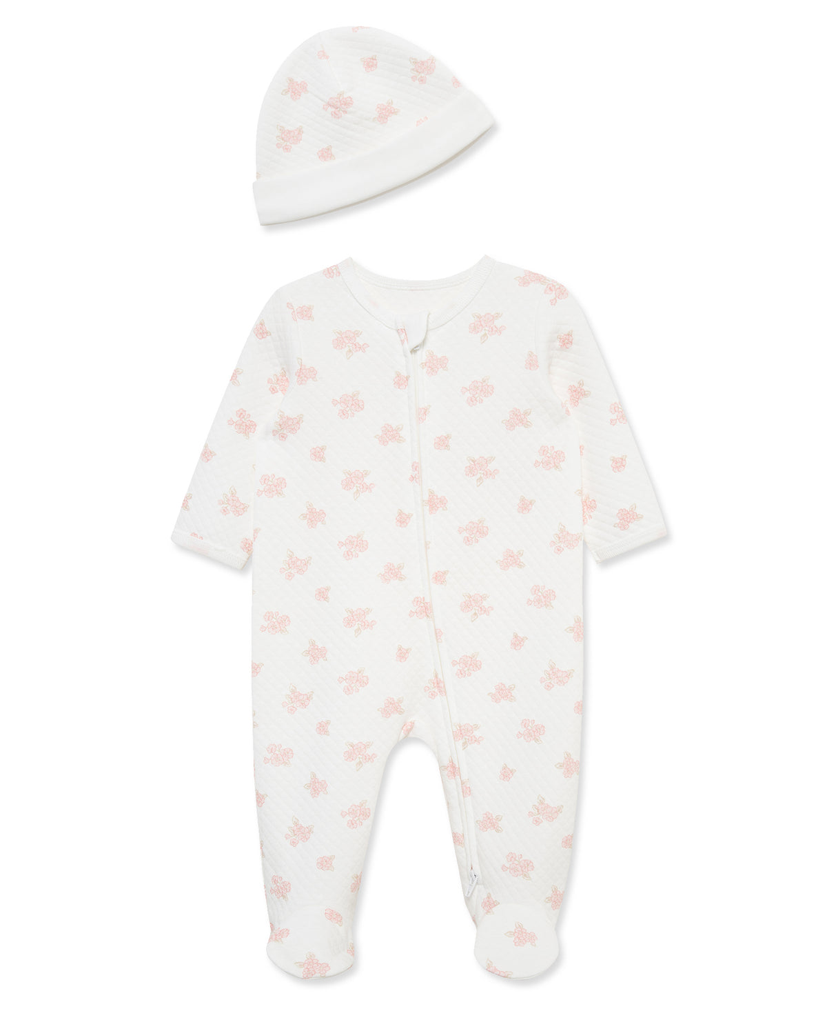 Little Me Dainty Flowers Quilted Footie w/ Hat