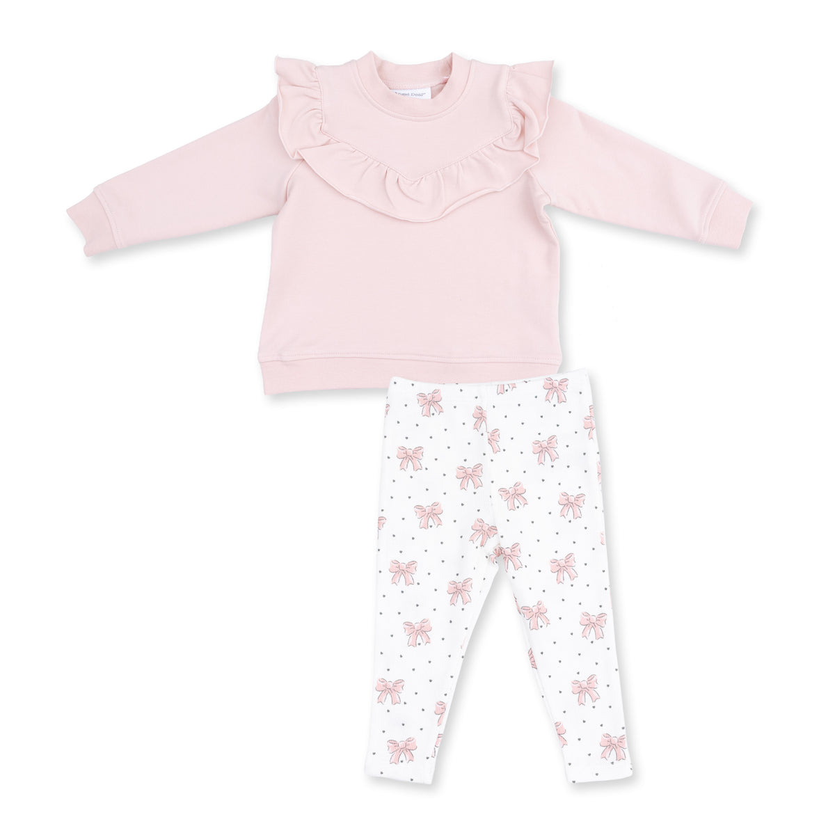 Angel Dear Veiled Pink Bows - V-ruffle Sweatshirt And Legging