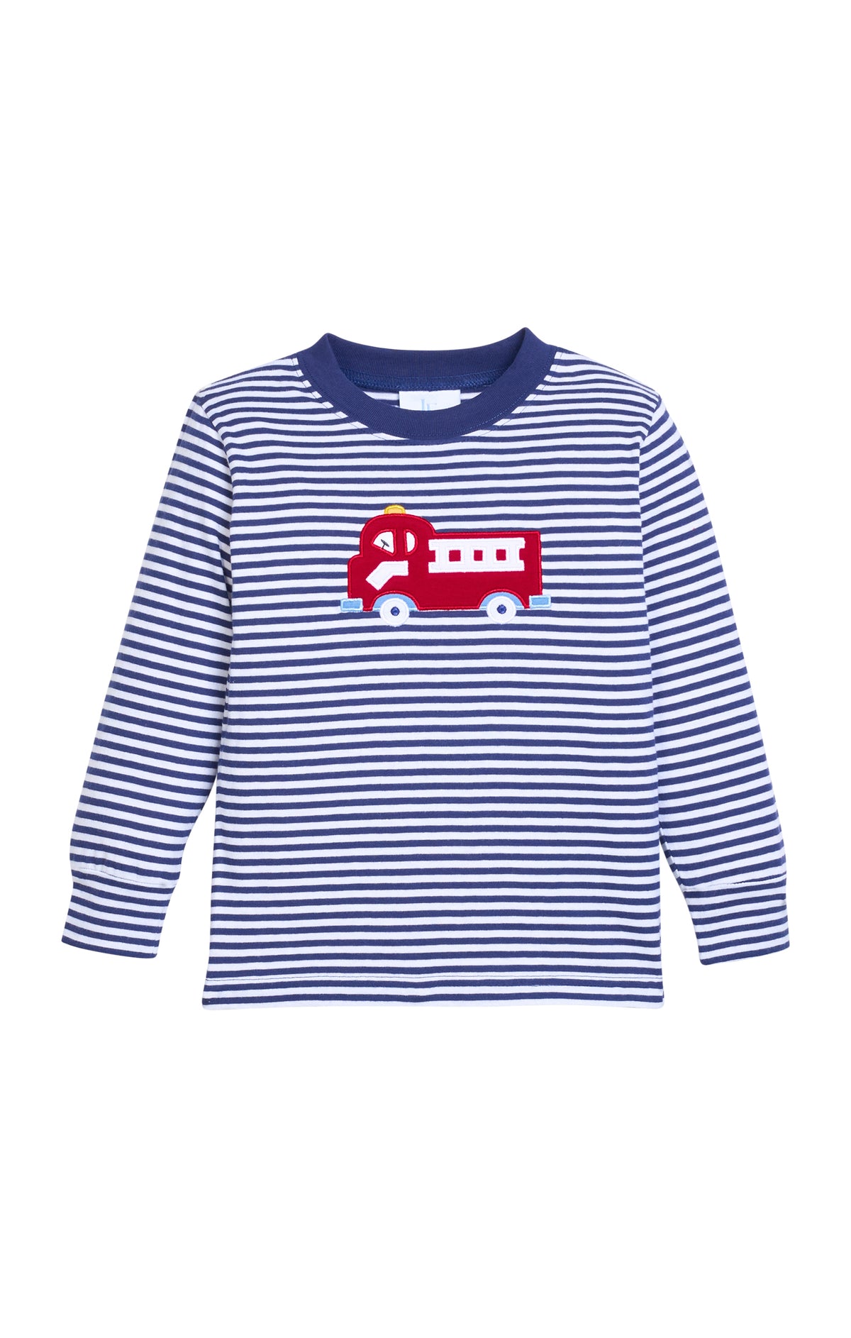 LE Applique L/S T Shirt-Firetrucks-Navy Stripe