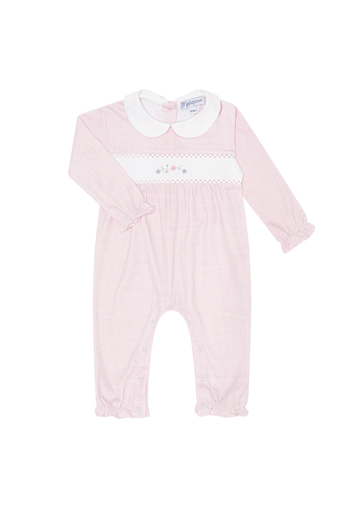 Nella Pima Pink Herringbone Embroidered Flowers Playsuit-Pink