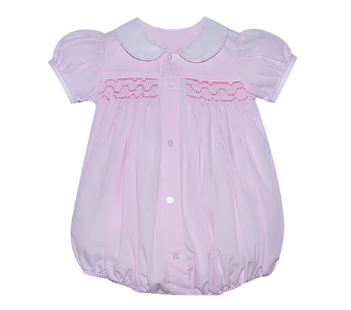 Baby Sen Pink Button Front Smocked Bubble