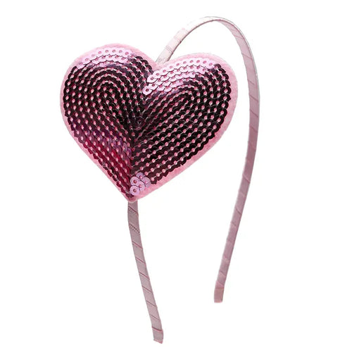Sparkle Sisters Lg. Sequin Heart Headband-Lt. Pink