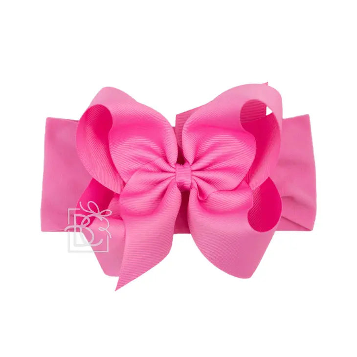Hot Pink Pantyhose Headband with 4.5" Grosgrain Bow