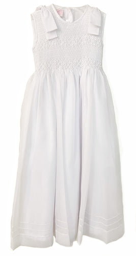 Will Beth Bow Shoulder Smocked Dress-White