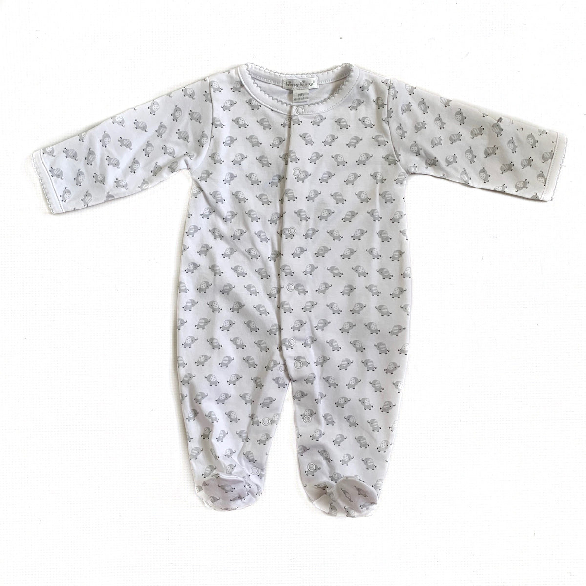 Kissy Kissy Silver Elephant Print Footie