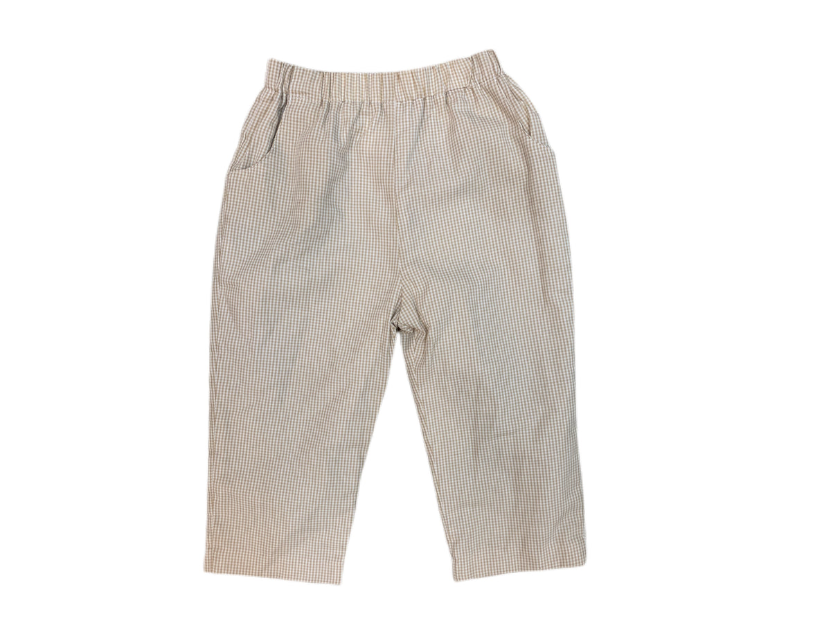 Banbury Beige Gingham Long Elastic Waist Lined Pant