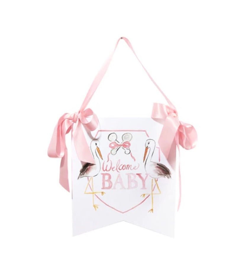Over the Moon Pink Stork "Welcome Baby"