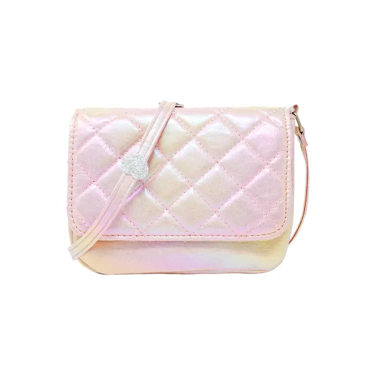 Shiny Quilted Messenger Bag-Pearl