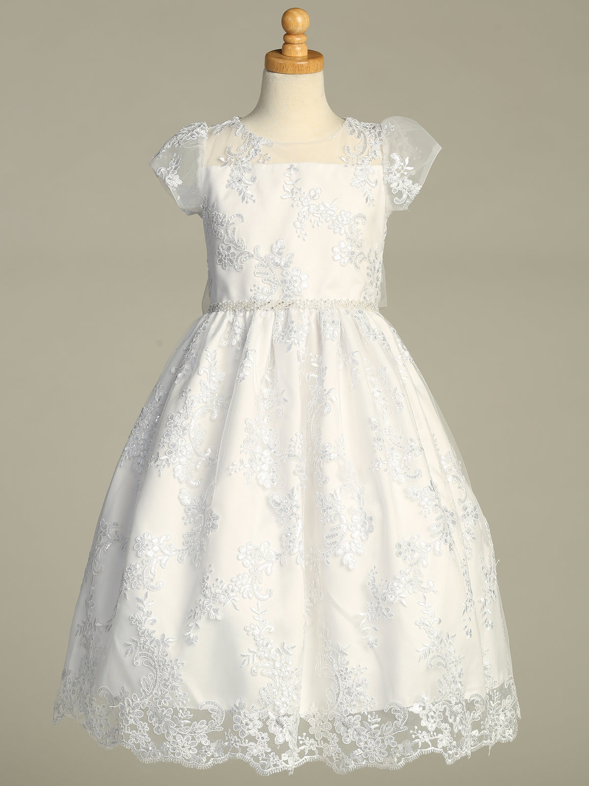 Lito Corded Embroidered Sheer Bodice/Pearl Belt