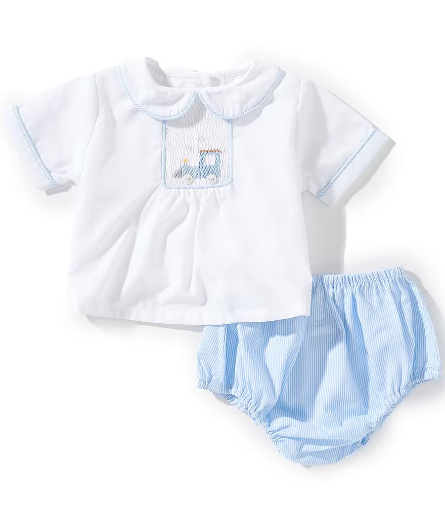 Petit Ami Train Smocked Diaper Set
