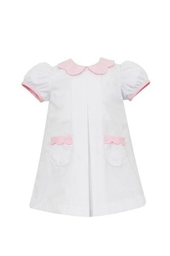 Petit Bebe White A-Line with Pink Scallop