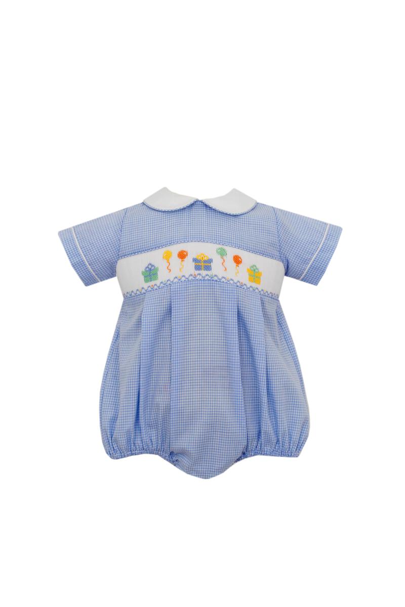 Petit Bebe New Smocked Blue Birthday Bubble