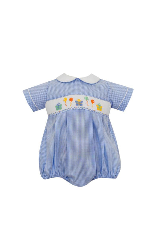 Petit Bebe New Smocked Blue Birthday Bubble
