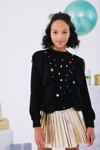 Lola & The Boys Black Ruffle Gem Shirt