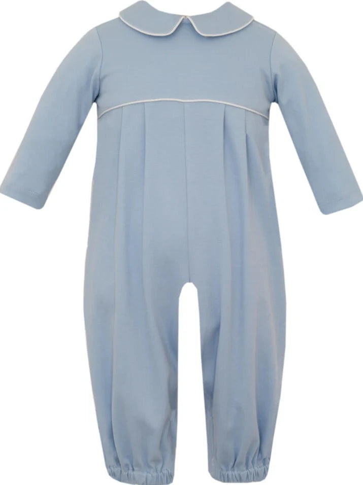 Petit Bebe Blue Knit Romper w/ White Piping