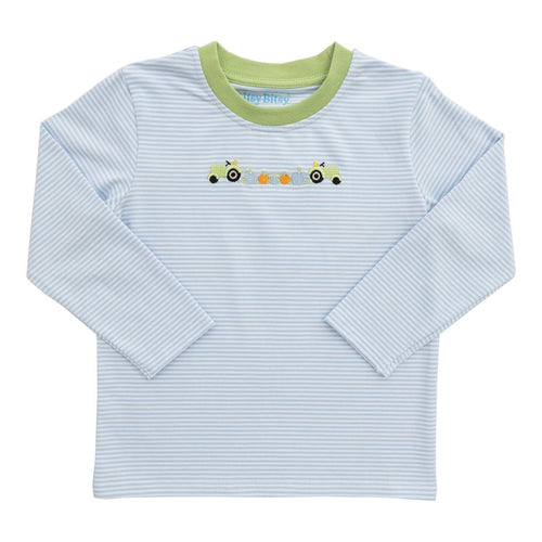 Itsy Bitsy Tractor Pumpkin Shirt-Blue Stripe