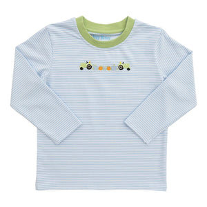 Itsy Bitsy Tractor Pumpkin Shirt-Blue Stripe