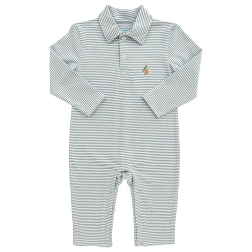 Itsy Bitsy Lures Polo Romper-Grey Stripe