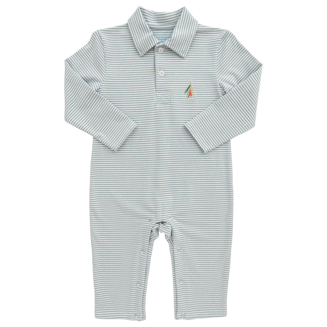 Itsy Bitsy Lures Polo Romper-Grey Stripe