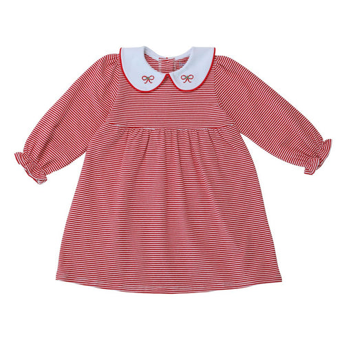 Itsy Bitsy Christmas Bow Dress-Red Stripe