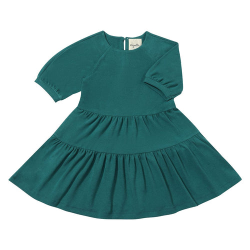 Vignette Green Puff Sleeve Tiered Dress