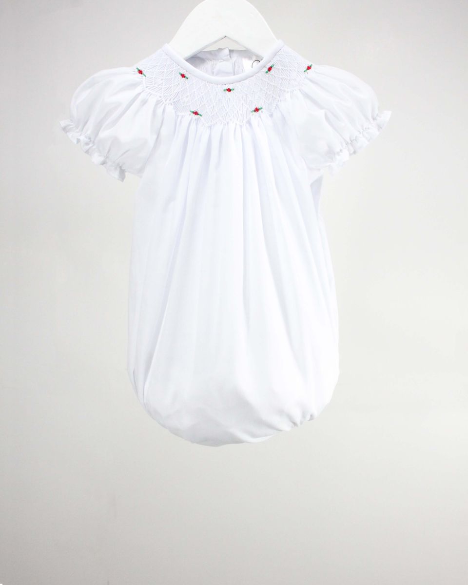 Baby Blessings White Ellie Smocked Bubble-Mistletoe