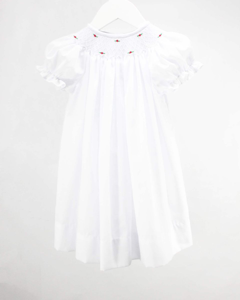 Baby Blessings White Ellie Smocked Dress-Mistletoe