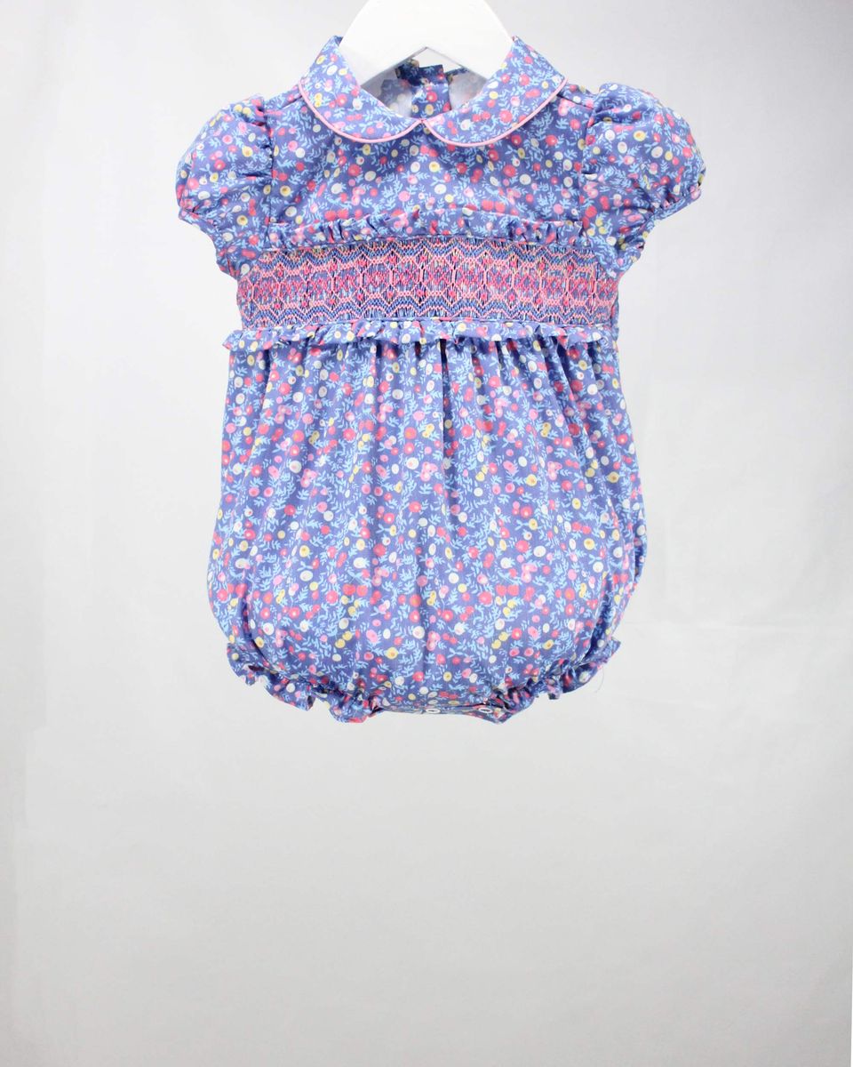 Baby Blessings Claire Smocked Bubble-Blue Floral