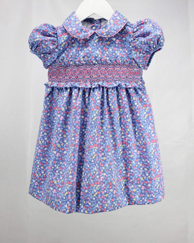 Baby Blessings Claire Smocked Dress-Blue Floral