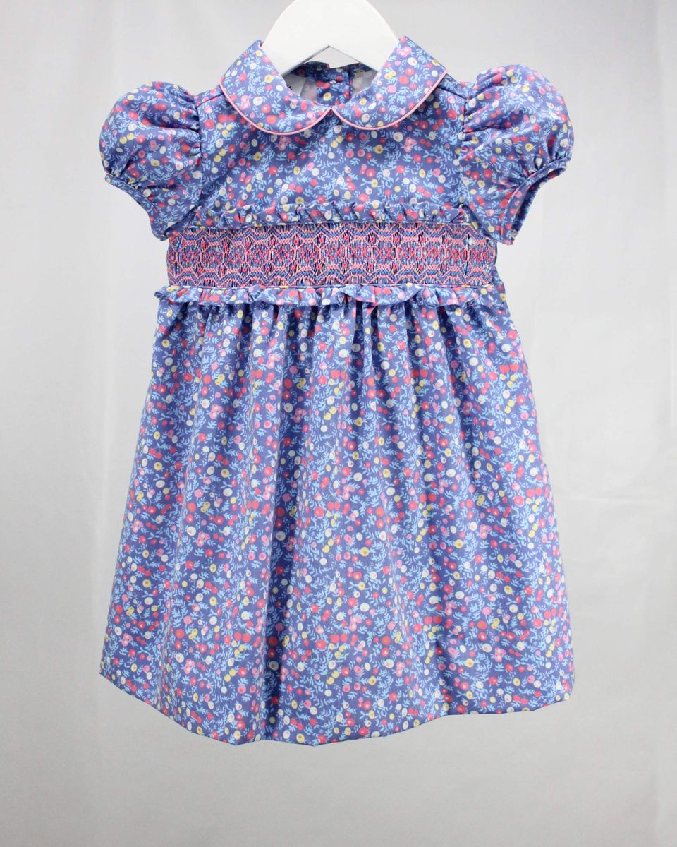 Baby Blessings Claire Smocked Dress-Blue Floral