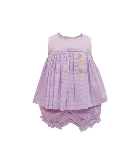 Krewe Lavender Gingham Spirit Trio Smocked Bloomer Set