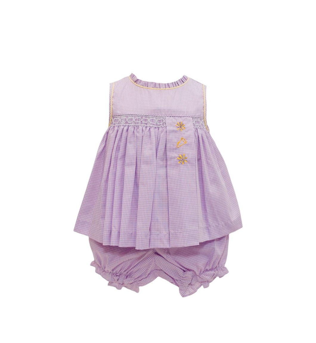 Krewe Lavender Gingham Spirit Trio Smocked Bloomer Set