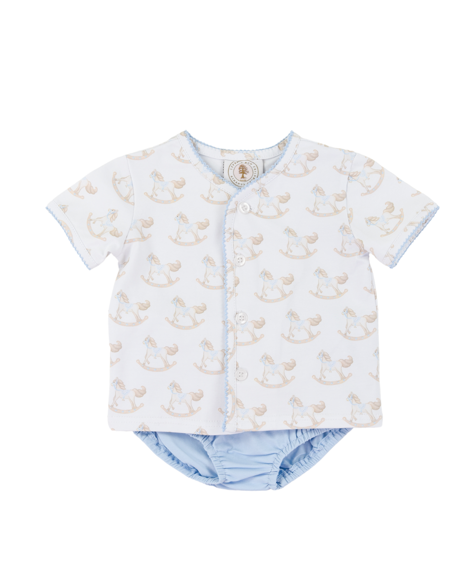 Cypress Row Rocking Horse Little Layette Set-Blue