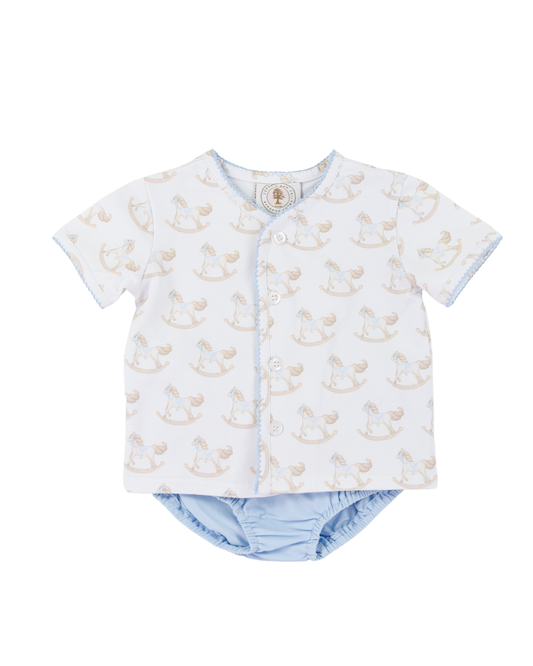 Cypress Row Rocking Horse Little Layette Set-Blue