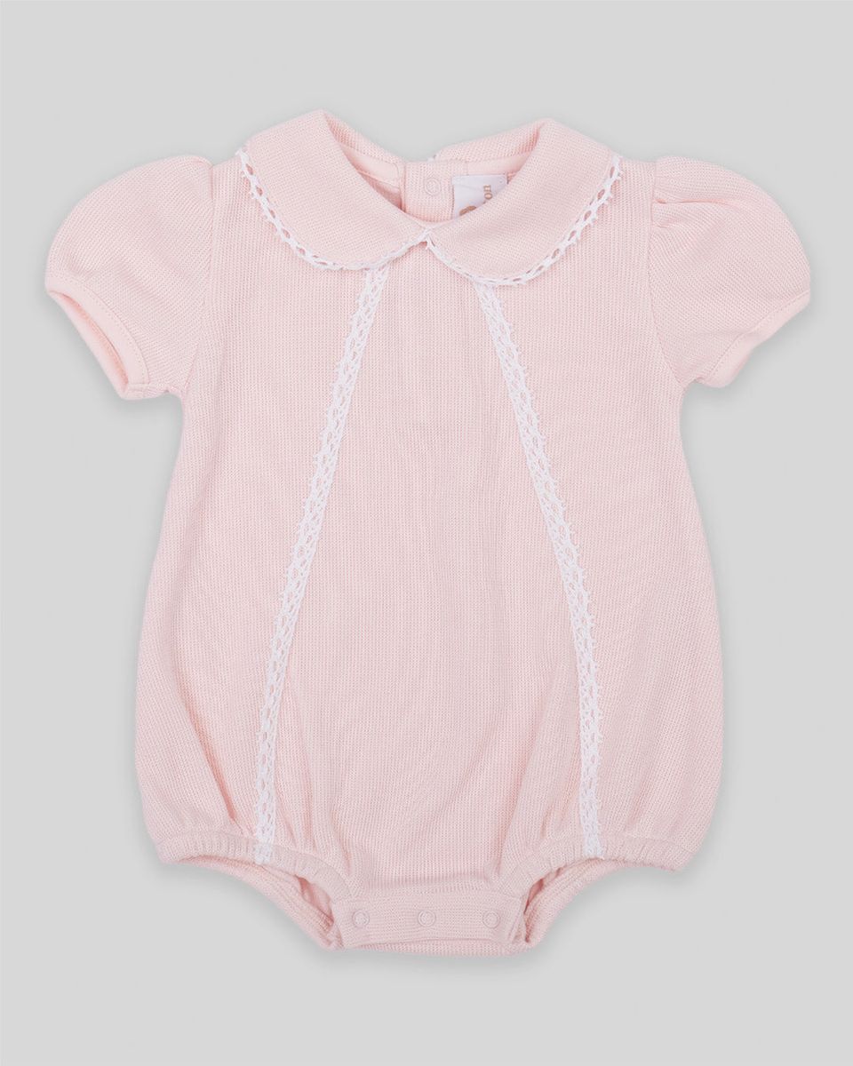 Cotton Peru Knit Girl Bubble w/ Tatted Lace-Pink