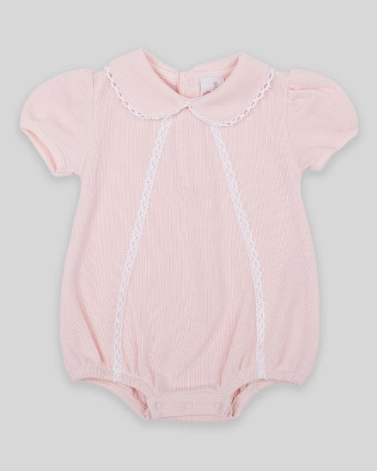 Cotton Peru Knit Girl Bubble w/ Tatted Lace-Pink