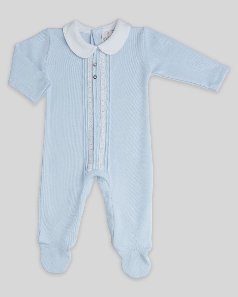 Cotton Peru Vertical Lace/Button Footie-Blue