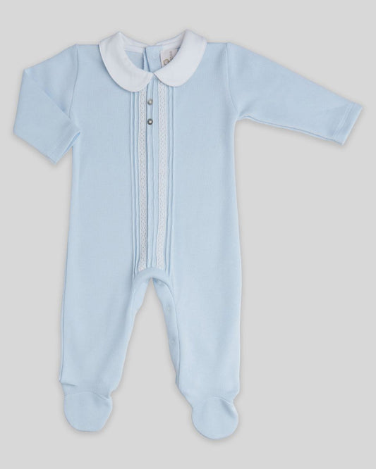Cotton Peru Vertical Lace/Button Footie-Blue